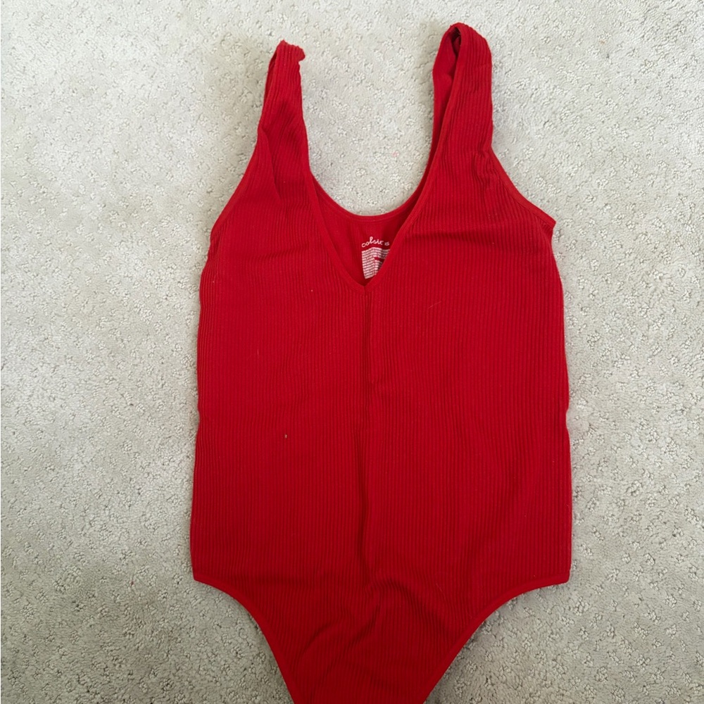 Red Ribbed One-Piece Bodysuit